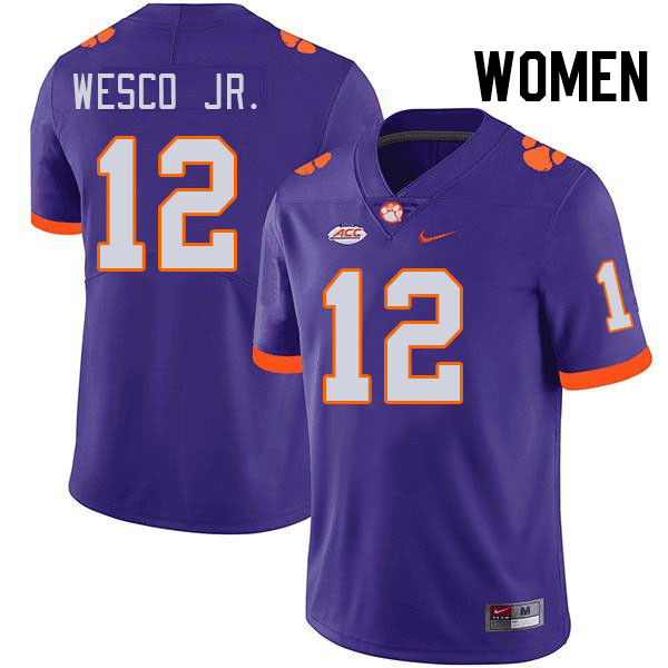 Women #12 Bryant Wesco Jr. Clemson Tigers College Football Jerseys Stitched-Purple